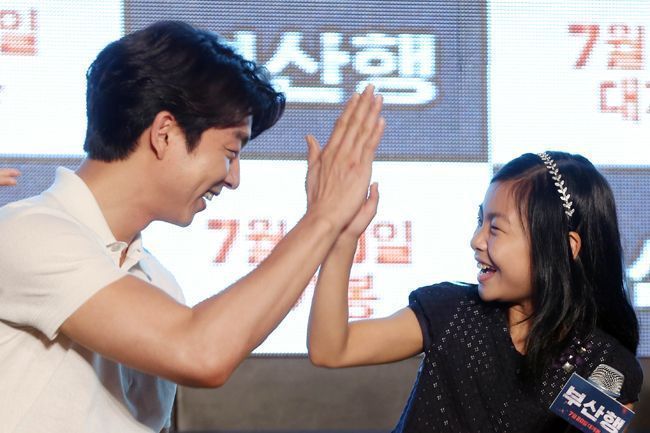 Gong Yoo and Kim Su-an at the Train to Busan press conference for the 2016 zombie thriller directed by Yeon Sang-ho