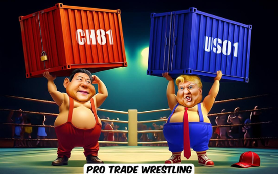 Trump and Xi lifting a sea of container