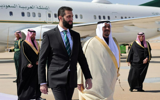 Syria's interim president arrives in Saudi Arabia for 1st foreign visit